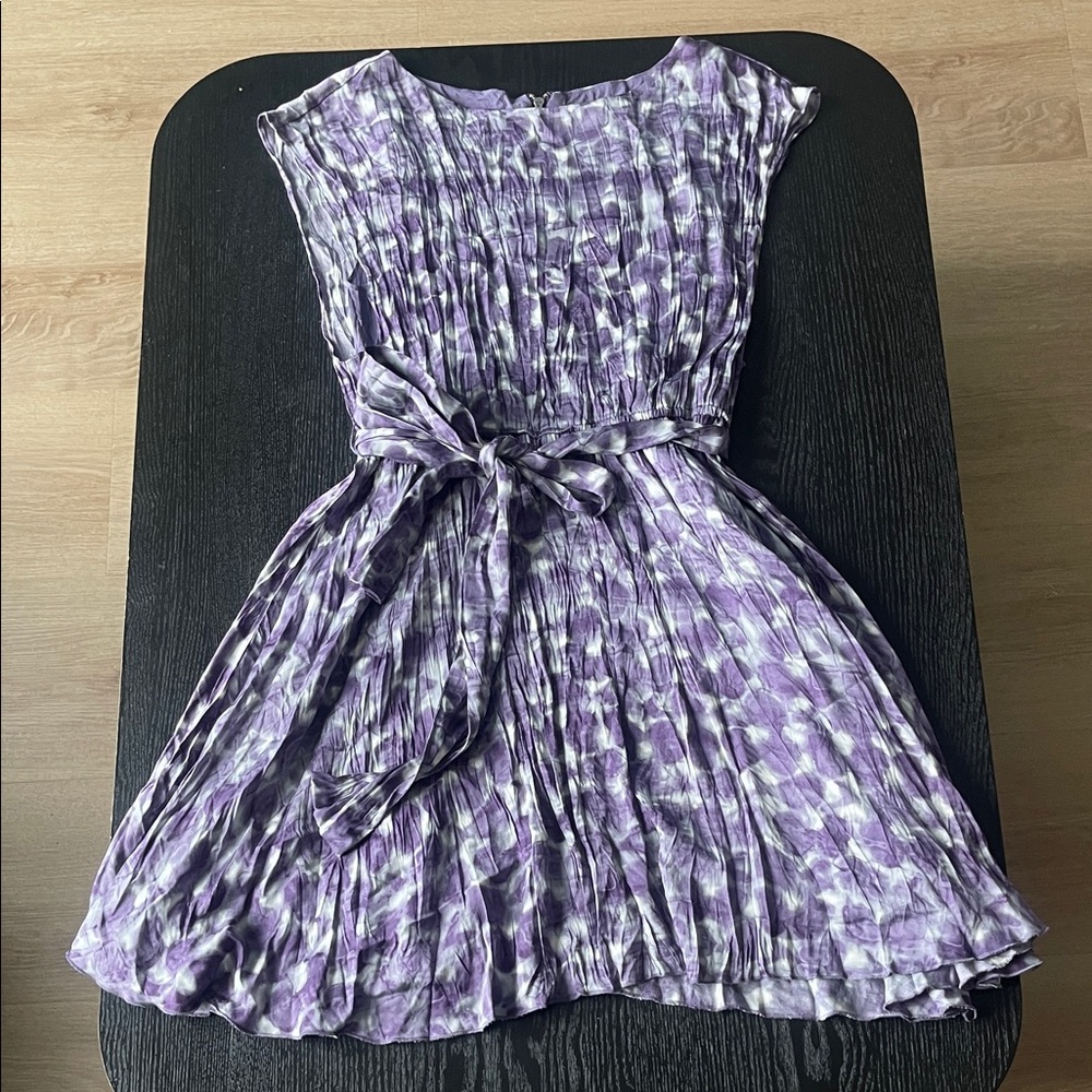 Alice + Olivia Purple Pleated Tie-Waist Dress